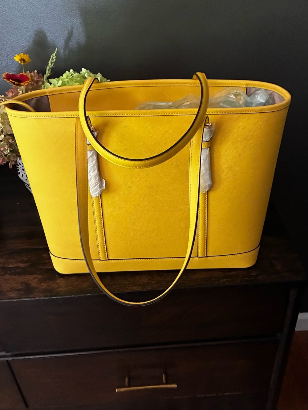 Michael Kors Bright Yellow Saffiano Leather Tote - Picture 3 of 3